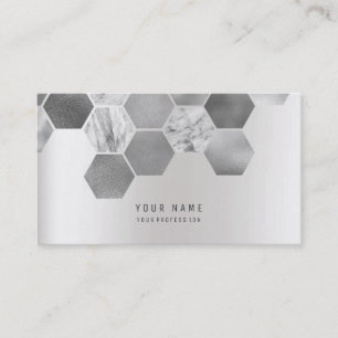 Hexagon Geometical Metallic Marble Silver Grey Visitekaartje