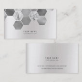Hexagon Geometical Metallic Marble Silver Grey Visitekaartje (Voorkant / Achterkant)