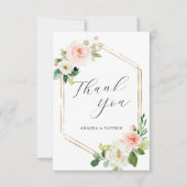 Hexagon Gold Frame Blush Rose Floral Merci (Devant)