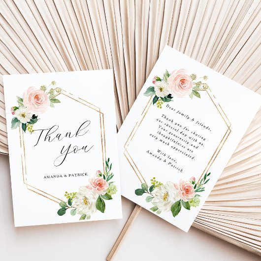 Hexagon Gold Frame Blush Rose Floral Merci