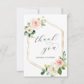 Hexagon Gold Frame Blush Rose Floral Merci (Devant)