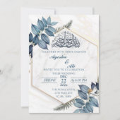 Hexagon Gold Lijst grijze bladeren Islamic Weddens Kaart (Voorkant)