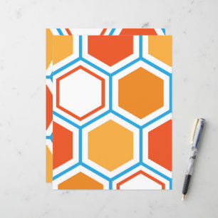 Hexagon in oranje, blue and white
