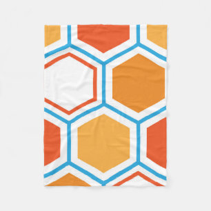 Hexagon in oranje, blue and white fleece deken
