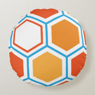 Hexagon in oranje, blue and white rond kussen