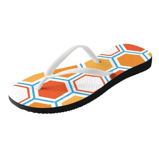 Hexagon in oranje, blue and white teenslippers (Schuin)