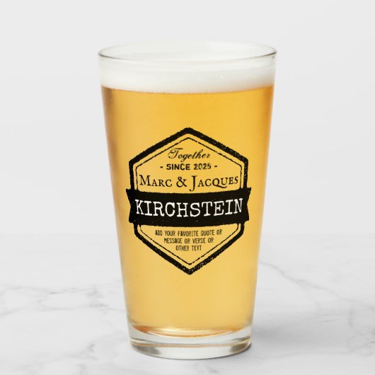 Hexagon Jubileum Logo Klint uw namen Glas (Voorkant gevuld)