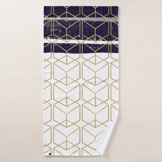 Hexagon Modern Marine Blue Gold Glam géométrique (Serviette de bain)