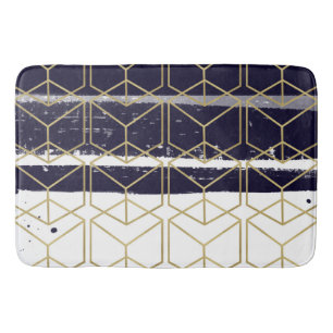 Hexagon Modern Navy Blue Gold Geometric Glam Badmat