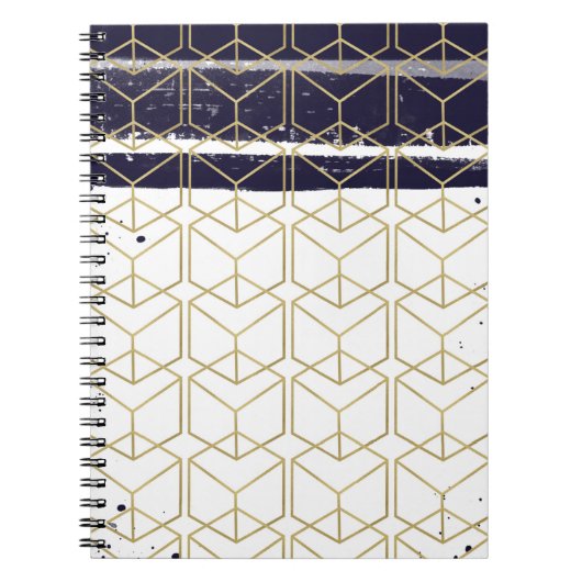 Hexagon Modern Navy Blue Gold Geometric Glam Notitieboek (Voorkant)