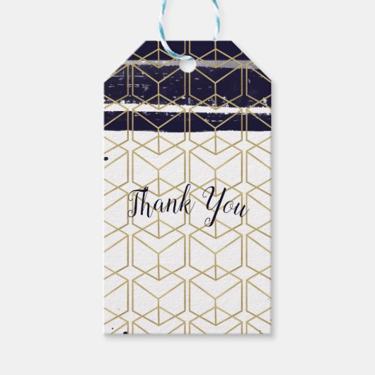 Hexagon Modern Navy Blue Gold Geometric Wedding Cadeaulabel (Voorkant)