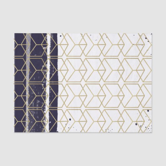 Hexagon Modern Navy Blue Gold Geometric Wedding Tissuepapier (Voorkant)