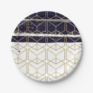 Hexagon Modern Navyblauw Goud Geometrische Glam Fe Papieren Bordje