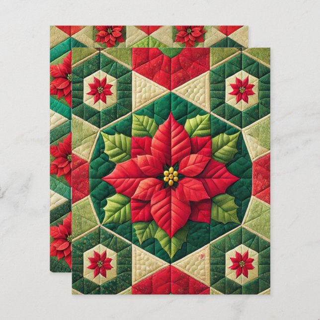 Hexagon Patchwork Poinsettia Scrapbook Paper (Voorkant / Achterkant)