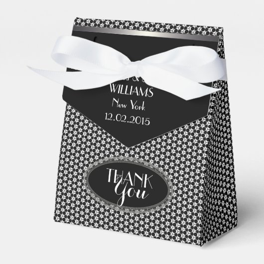 Hexagon Pattern Stylish Black White Wedparty Bedankdoosjes (Voorkant Zijde)