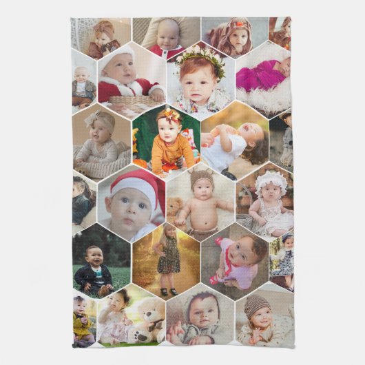 Hexagon Photo Collage Theedoek (Verticaal)