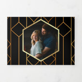 Hexagon Retro Art Deco Zwart Goud 3 in 1 Bruiloft Drieluik Uitnodiging (Cover)