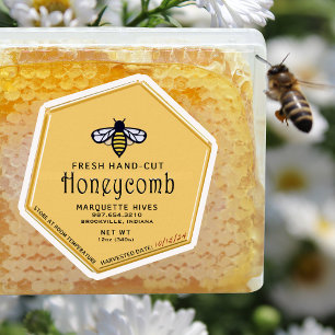 Hexagon Shaped Yellow Honeycomb Label met Bijen