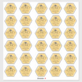 Hexagon-vormige Honing Label met Yellow Bee (Vel)