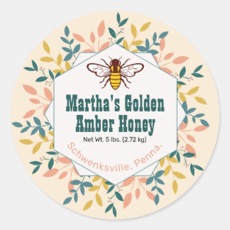 Hexagon Wreath Antiek White Honey Jar Ronde Sticker