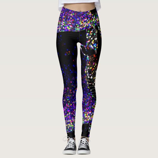 Hexagon Zebra print Leggings op zwart (Voorkant)