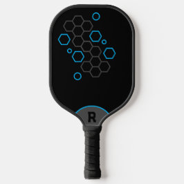 Hexagon Zwart Grijs Blauw Gepersonaliseerd Pickleball Paddle