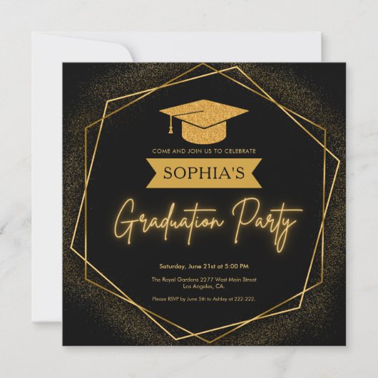 Hexagonaal Lijst en glitter Pet Afstuderen Kaart (Voorkant)