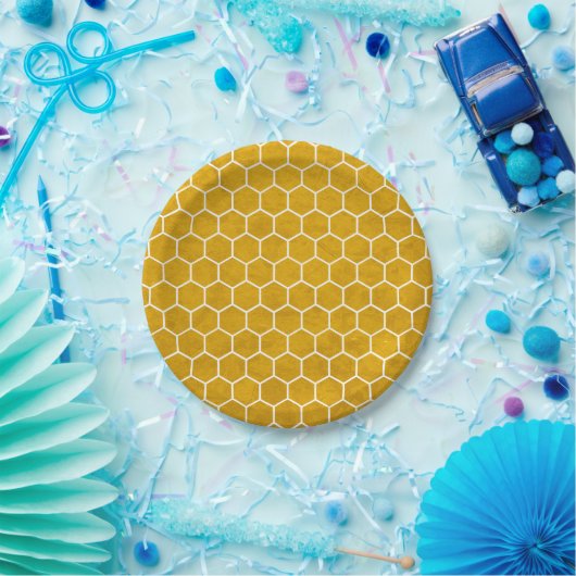 Hexagonal Hexagon Pattern Yellow Papieren Bordje (Feest)