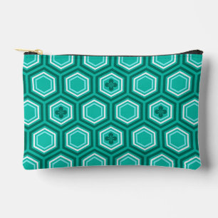Hexagonal Kimono Print, Blauwgroen, Aqua en White Etui