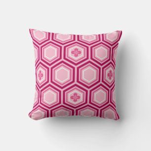 Hexagonal Kimono Print, Bourgogne en Roze Kussen