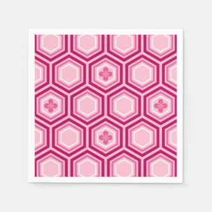Hexagonal Kimono Print, Bourgogne en Roze Servetten