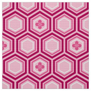 Hexagonal Kimono Print, Bourgogne en Roze Stof