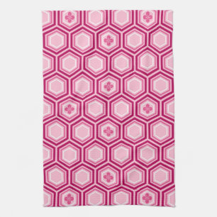 Hexagonal Kimono Print, Bourgogne en Roze Theedoek