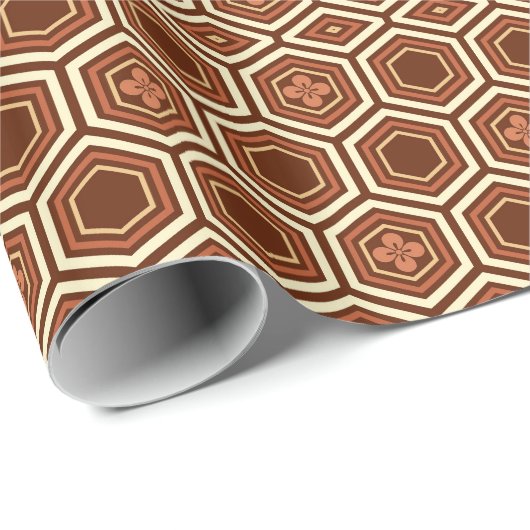 Hexagonal Kimono Print, bruin en beige Cadeaupapier (Rol Hoek)