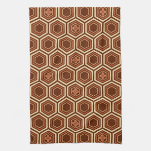 Hexagonal Kimono Print, bruin en beige Theedoek