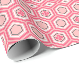 Hexagonal Kimono Print, Coral Pink en White Cadeaupapier