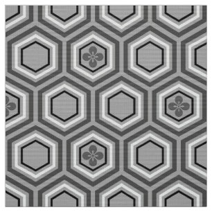 Hexagonal Kimono Print, grijs / grijs en wit Stof