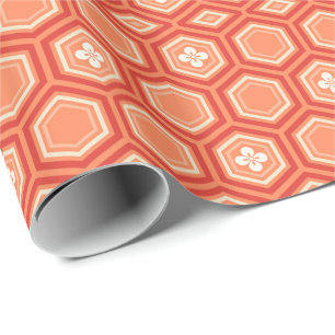 Hexagonal Kimono Print, Mandarijns Oranje Cadeaupapier