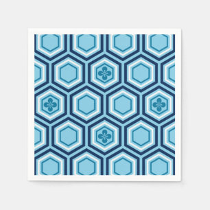 Hexagonal Kimono Print, Navy and Light Blue Servet