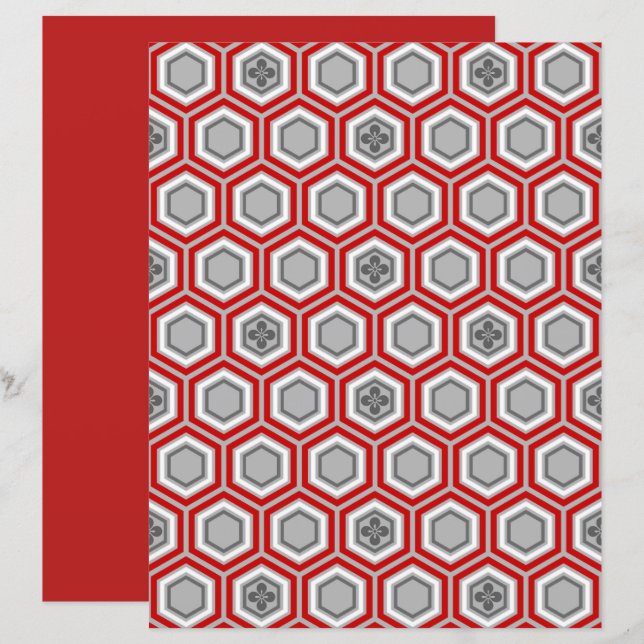 Hexagonal Kimono Print, Red en Grey/Grey (Voorkant / Achterkant)