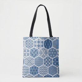 Hexagonal Pattern Tas in Blue & Grey