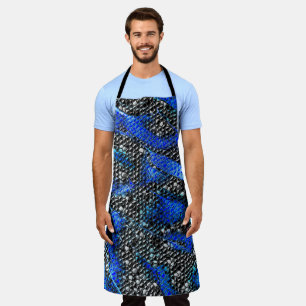 Hexagonale mozaïeken en visschalen blauw en zwart schort