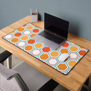 hexagone en orange, bleu et blanc