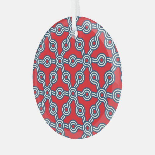 Hexagonraster, rood blauw, geometrisch patroon. glas ornament (Voorkant links)