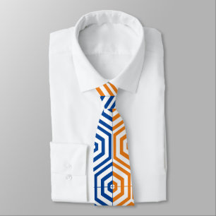 Hexagons géométriques bleu et orange Cravate uniqu