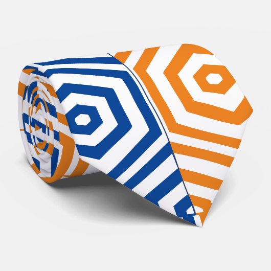 Hexagons géométriques bleu et orange Cravate uniqu (Roulé)