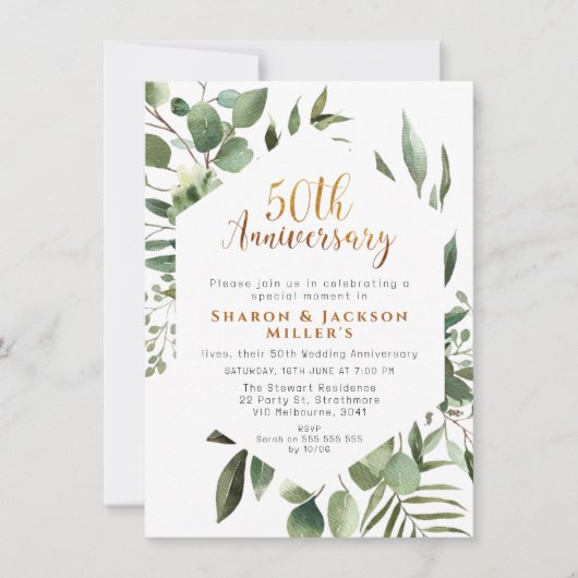 Hexigon Greenery 50th Wedding Jubileum Kaart (Voorkant)