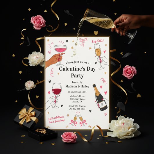 Hey Babe Galentines Invitation Gold Frame