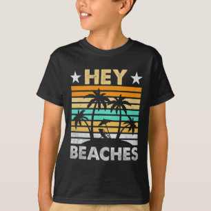 Hey Beaches Hola Retro Sunset Funny Beach Vacking T-shirt