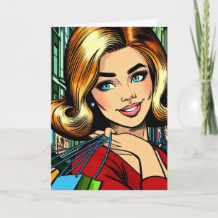 Hey Bestie, Retro Pop Kunst Comic Shopping Girl Kaart
